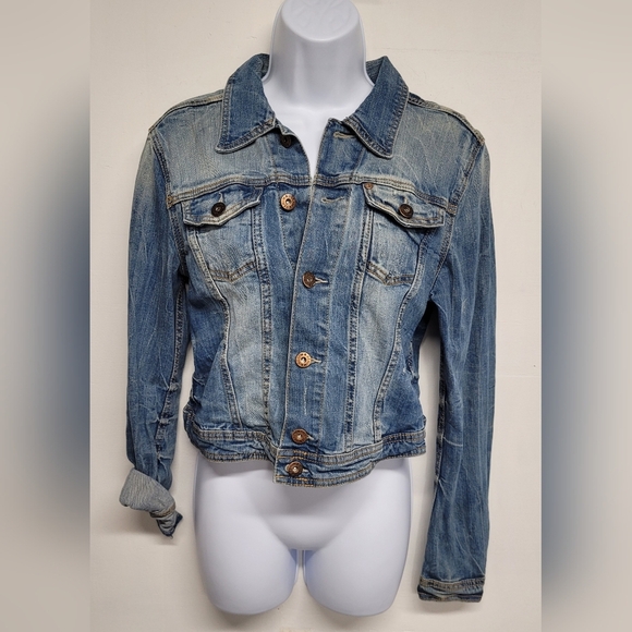 H&M Denim & Denim S Denim Jacket Distressed - Picture 1 of 4